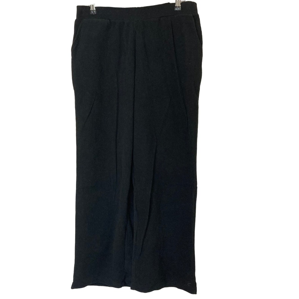 A544622 CUDDL DUDS Ribbed Fleece Wide Leg Lounge Pant Black M